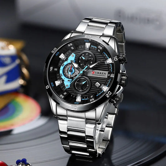CURREN Men's Classic Sports Stainless Steel Chronograph Wristwatch