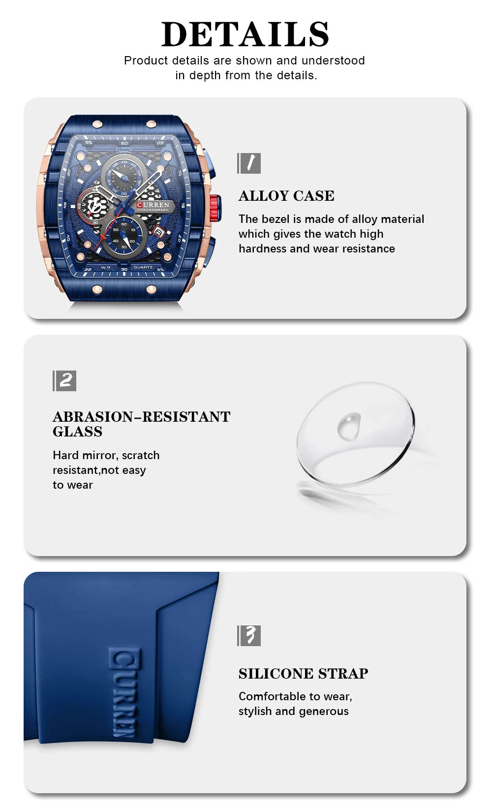 CURREN Men's Sports Square Quartz Wristwatch